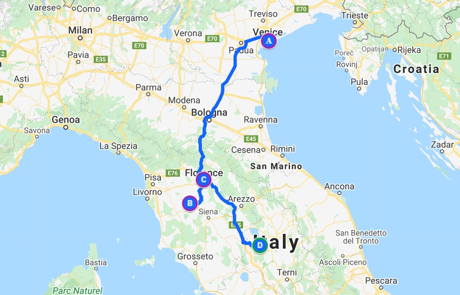 Italy Food & Wine Tour Map