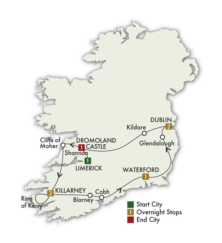 Irish Heritage 8 Day Itinerary Map